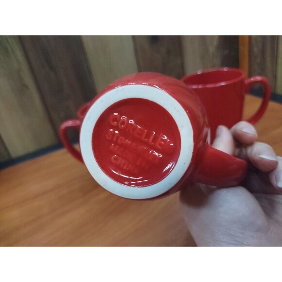 Corelle Coordinates  Corning Stoneware Red  Coffee/Tea Mugs Cups  12 oz Lot Of 3 - Picture 3 of 3